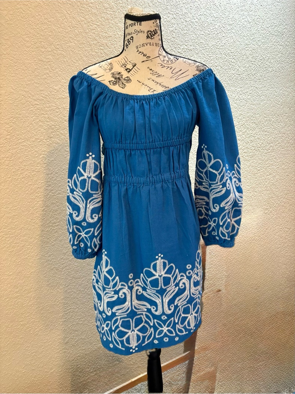 Roxy Off-Shoulder Blue Embroidered Women's Dress